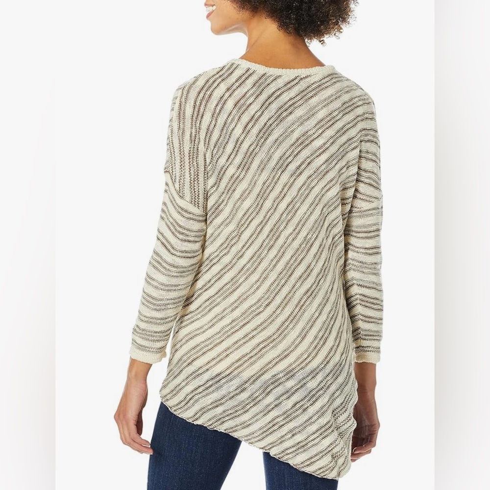 Democracy Striped Asymmetrical Hem Sweater Top Beige & Gray size M - Picture 2 of 16